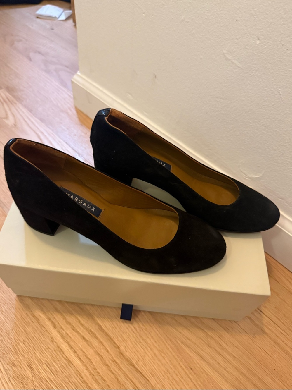 Margaux “The Heel” - Black Suede Block Heel Pumps